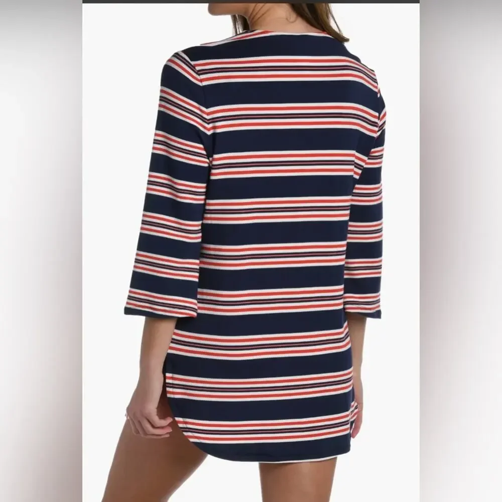 La Blanca Sailor Stripe Lace-Up Swim Blue Cover-Up Tunic Women's Size S NWOT